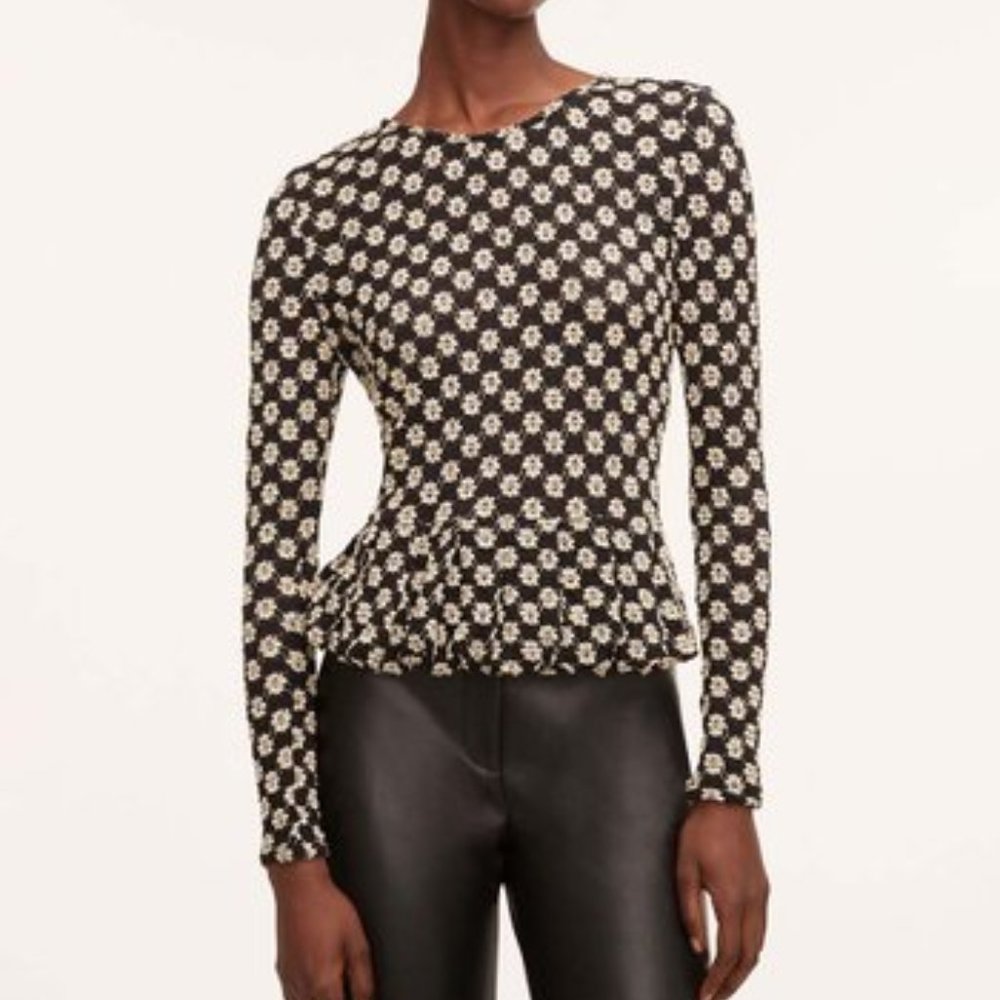 Rebecca Taylor | Black & Cream Floral Lace-Detail Peplum Top